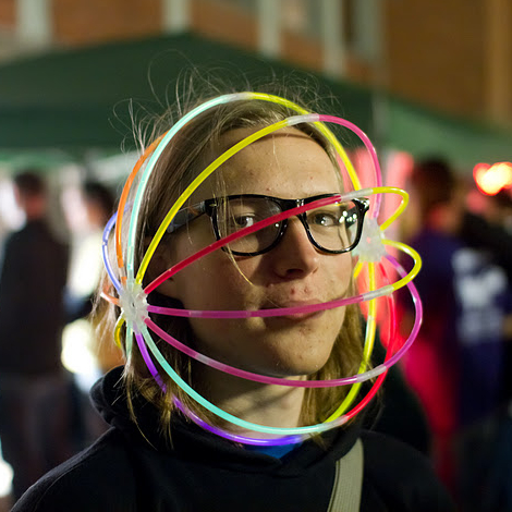 Me. With hipster glasses. And a sphere made of glowsticks around my head.